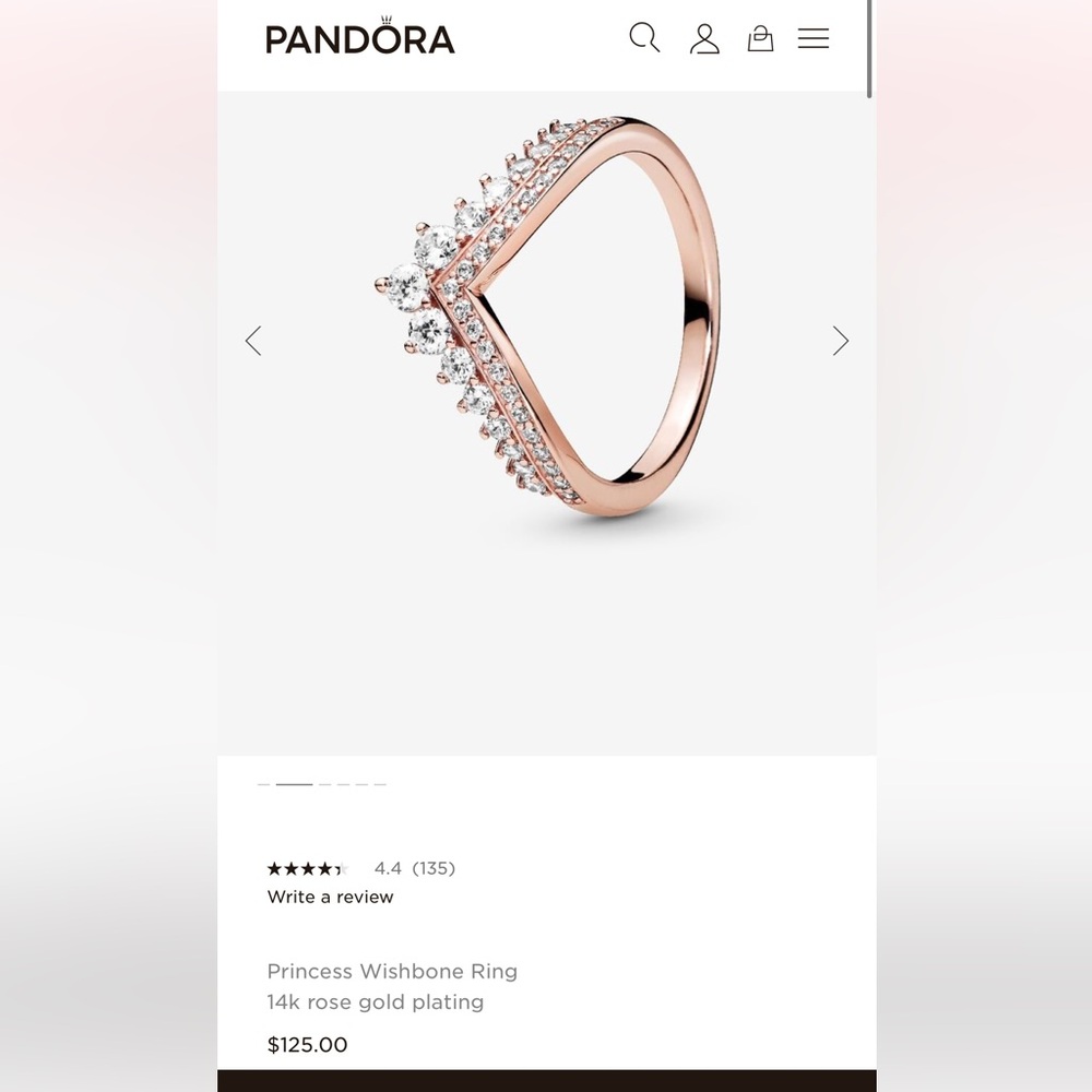 Pandora Elegant Rose Gold V-Shaped Ring with Cubic Zirconia size 7